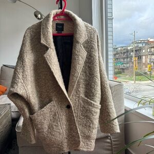 Smythe Neutral Beige Textured Wool-Blend Oversized Cape Jacket